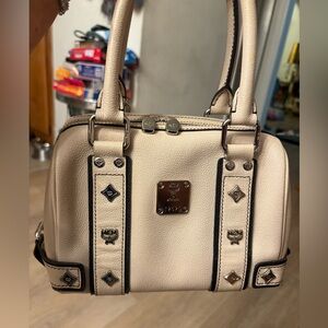 MCM Beige Satchel with Black Accents